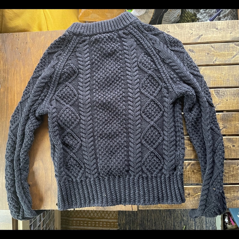 L.L. Bean dark blue knit cotton fisherman sweater